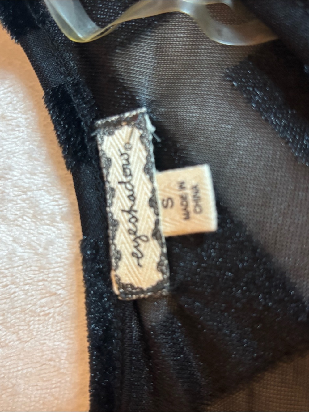 Eyeshadow Black Sheer Mesh Top with Velvet Trim - Picture 3 of 4
